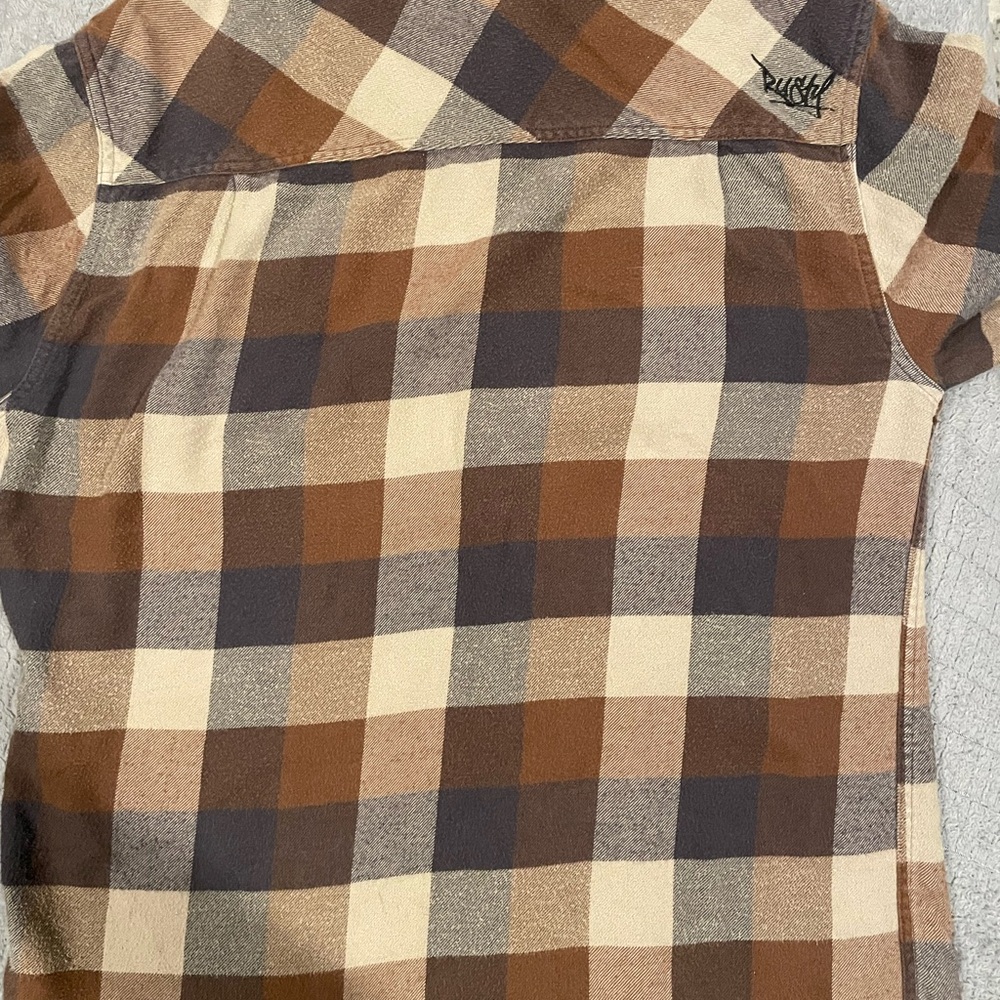 Vintage Y2K Rusty Men's Casual Brown and Cream Checkered Shirt - Picture 7 of 10